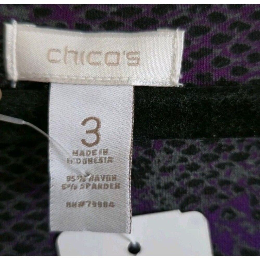 Chico's 3 Size XL Top Sassy Snake Skin Charlene Crewneck Blouse Stretch New - Picture 3 of 5